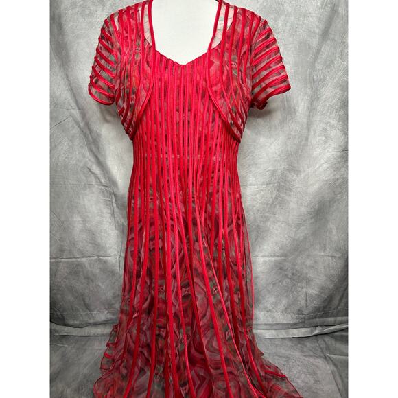 NEW Mode Lia Dress & Jacket Women XL Midi Lipstick Red Sheer Artsy Party Event - Picture 1 of 11